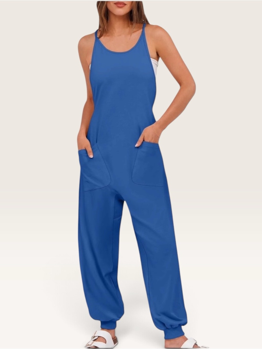 Sundry women’s Royal Blue Relaxed Jumpsuit romper with Pockets size Medium
